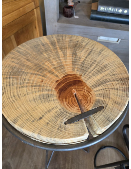 Tabouret de bar rondin de bois style Indus