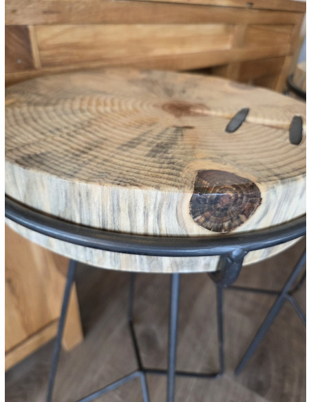 Tabouret de bar rondin de bois style Indus