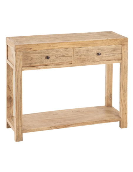 Console en bois massif de mindi avec tablette et tiroirs