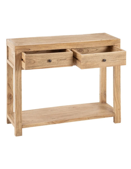 Console en bois massif de mindi avec tablette et tiroirs