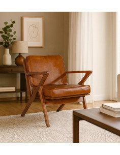 Fauteuil carré en cuir et...