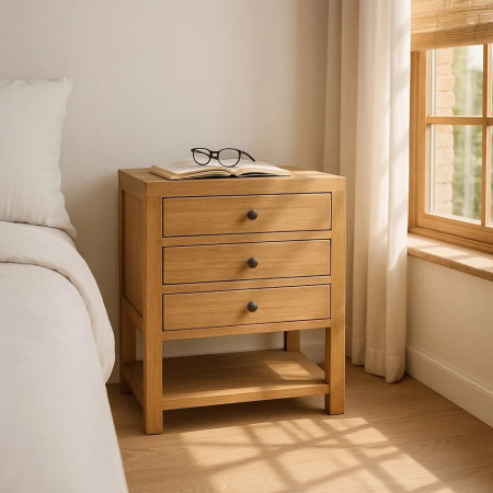 Chevet 3 tiroirs avec tablette mindi... Chevet 3 tiroirs avec tablette mindi...