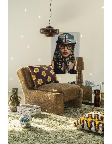 Fauteuil Lounge cubique tissu bouclettes