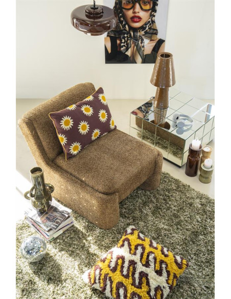 Fauteuil Lounge cubique tissu bouclettes