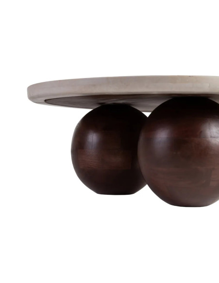 Table de salon forme haricot en manguier et marbre