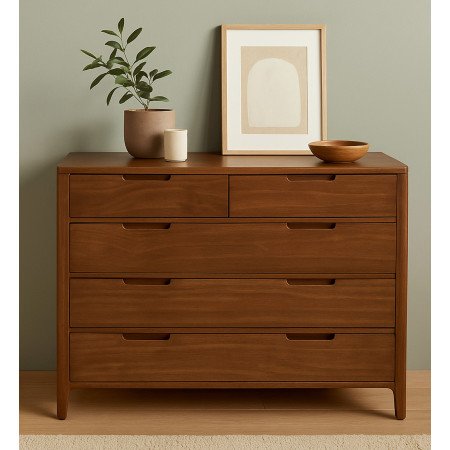 Commode 5 tiroirs en bois d'acajou