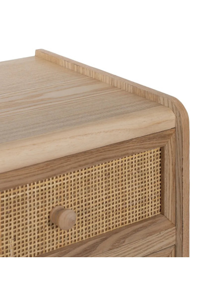 Table de chevet trois tiroirs façade rotin