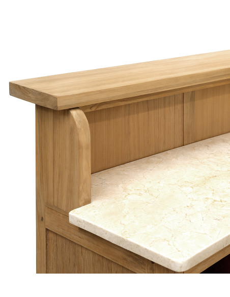 Bar comptoir en teck et plateau en marbre véritable