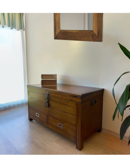 Malle coffre mindi massif avec tiroirs de rangements