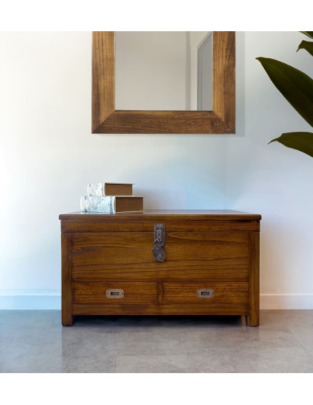 Malle coffre mindi massif avec tiroirs de rangements