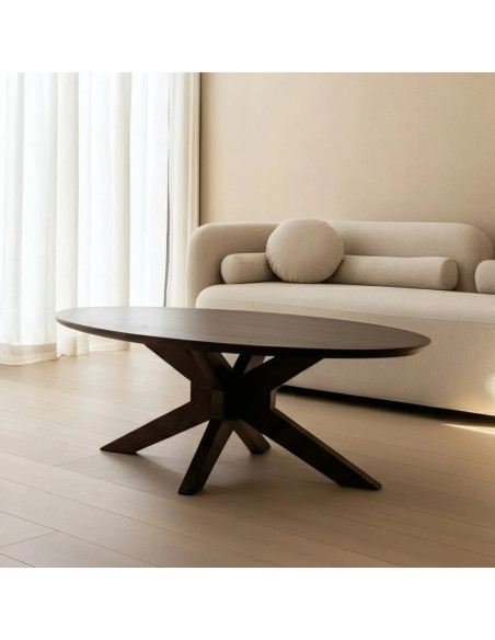 Table basse ovale en bois de manguier marron