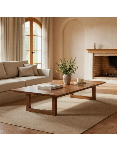 Grande table basse rectangulaire en bois massif d'acacia