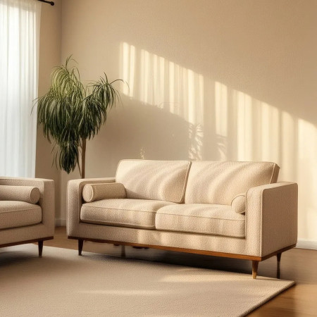 Canapé rectiligne en tissu beige et...