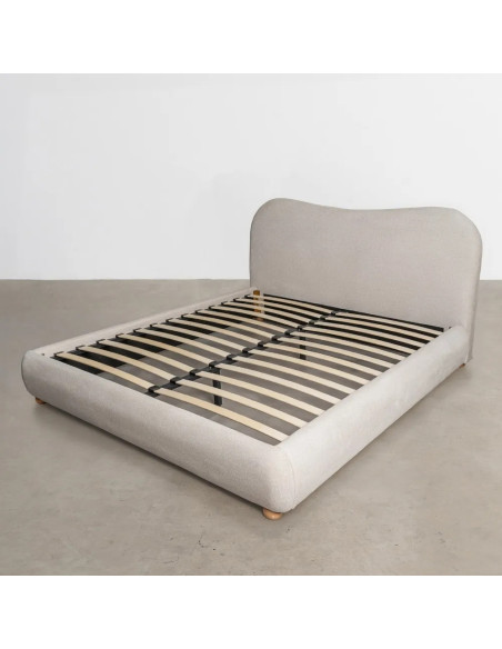 Lit design matelassé en tissu beige