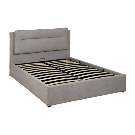 Lit coffre matelassé tissu gris
