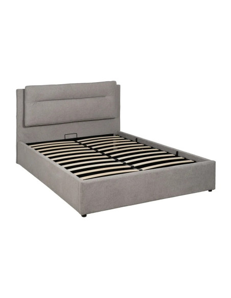 Lit coffre matelassé tissu gris