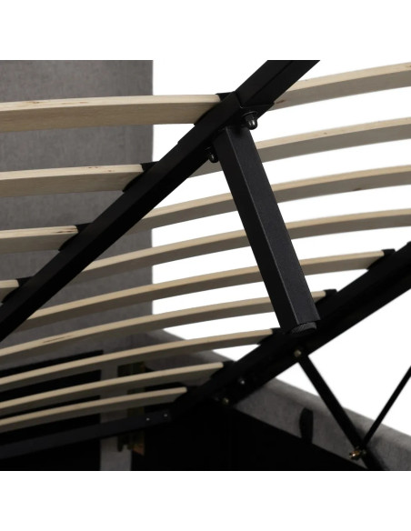 Lit coffre matelassé tissu gris