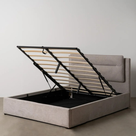 Lit coffre matelassé tissu gris