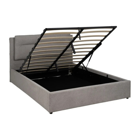 Lit coffre matelassé tissu gris