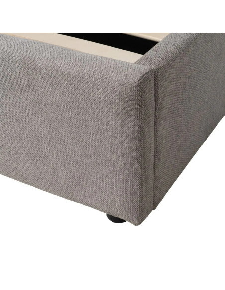 Lit coffre matelassé tissu gris