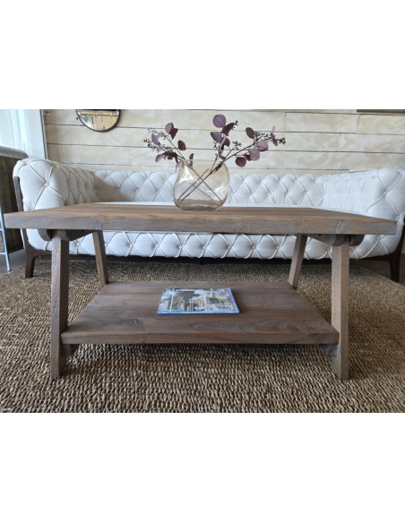 Table basse double plateau patine grisée