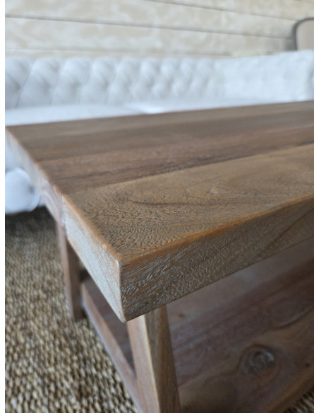 Table basse double plateau patine grisée