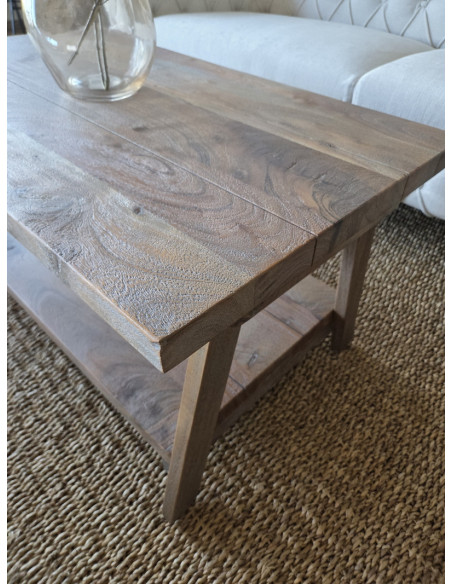 Table basse double plateau patine grisée