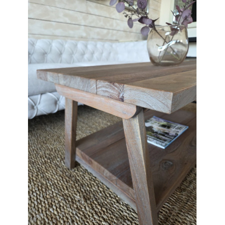 Table basse double plateau patine grisée Table basse double plateau patine grisée