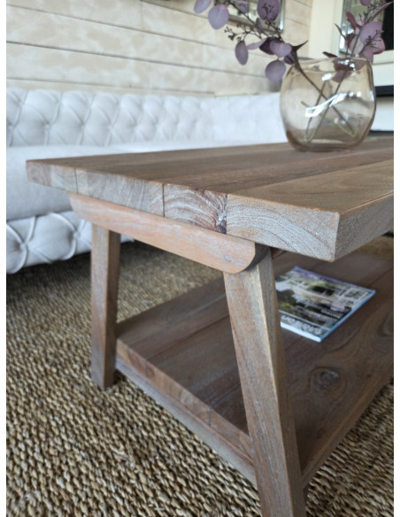 Table basse double plateau patine grisée