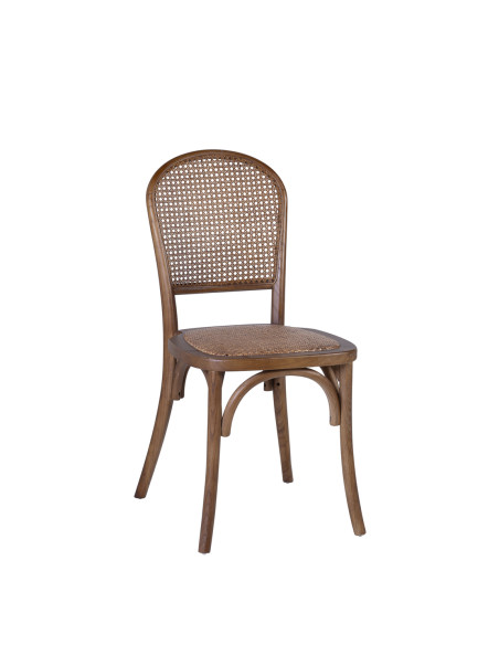 Chaise style bistrot en chêne et dossier rotin