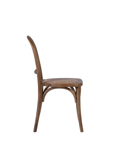 Chaise style bistrot en chêne et dossier rotin