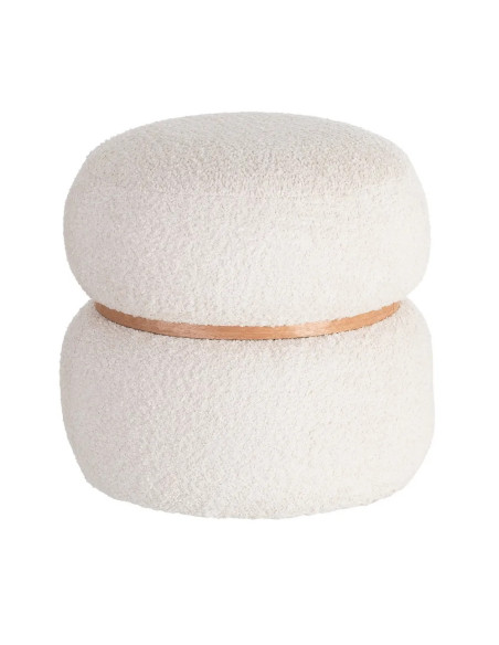 Pouf rond tissu bouclette ceinture bois