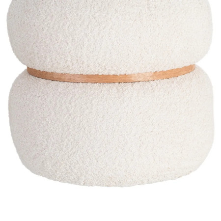 Pouf rond tissu bouclette ceinture bois
