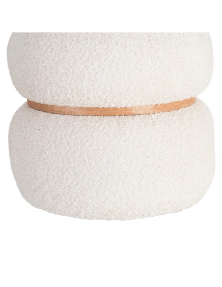 Pouf rond tissu bouclette ceinture bois