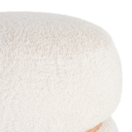 Pouf rond tissu bouclette ceinture bois