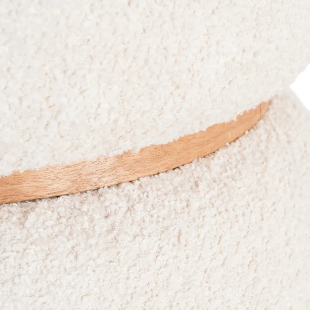 Pouf rond tissu bouclette ceinture bois