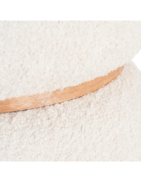 Pouf rond tissu bouclette ceinture bois