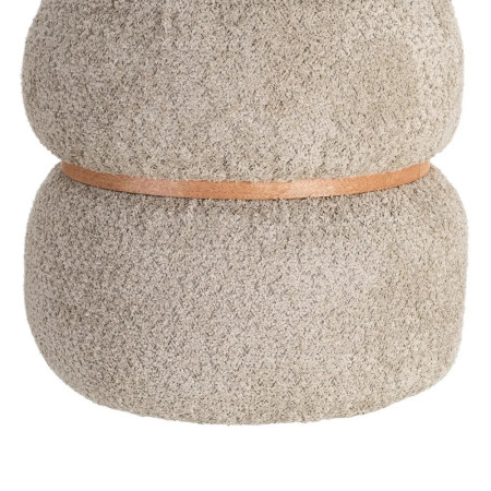 Pouf rond tissu bouclette ceinture bois