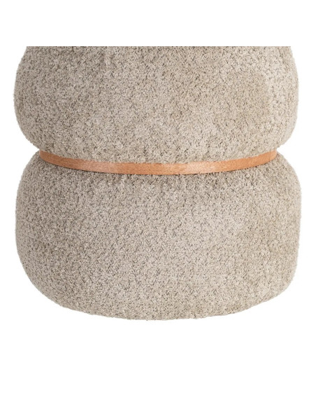 Pouf rond tissu bouclette ceinture bois