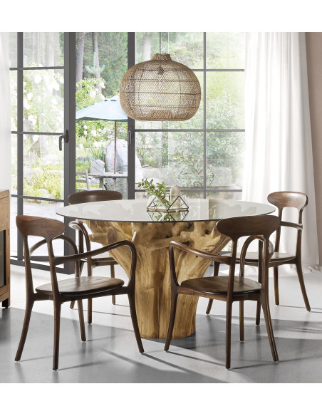 Fauteuil de repas en teck massif teinté marron