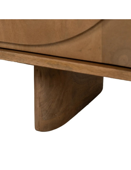 Meuble bas aux portes sculptées bois massif Japandi