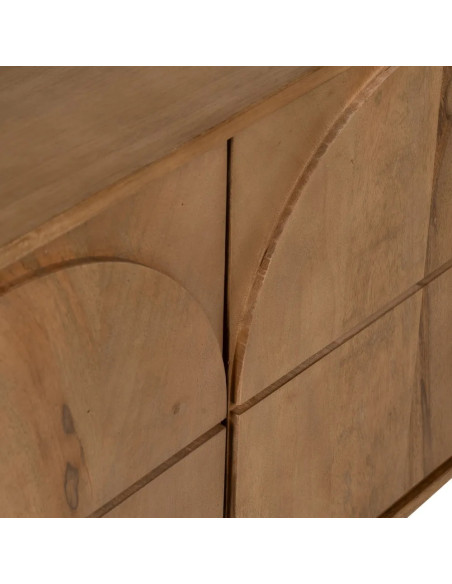 Meuble bas aux portes sculptées bois massif Japandi