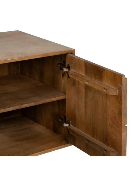 Meuble bas aux portes sculptées bois massif Japandi