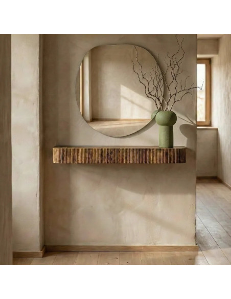 Tablette console bords arrondis en bois de manguier
