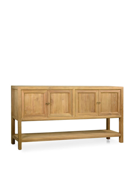 Buffet quatre portes avec étagère en teck massif