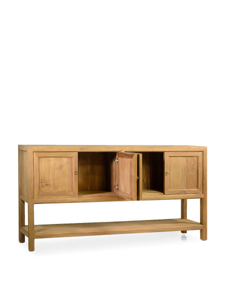 Buffet quatre portes avec étagère en teck massif