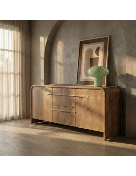 Bahut arrondi en bois massif de manguier avec tiroirs