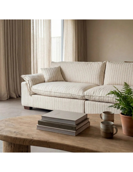 Canapé en tissu rayé avec coussins très confortable