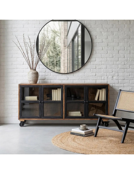 Armoire style indus sur roues en bois de manguier