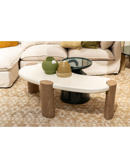 Table de salon style organique forme haricot